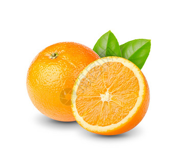 熟切橙子水果白底绿图片
