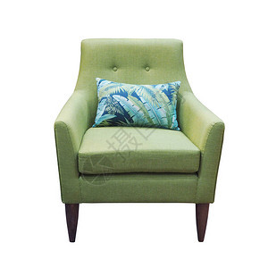 绿色椅子枕头与绿椅隔离在白色背景背景图片