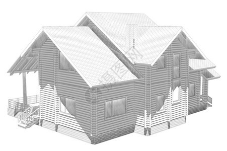 木材的房子3d模型渲染白色图片