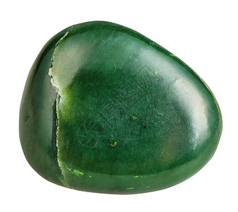 天然宝石的宏观拍摄白色背景中分离的绿色软玉玉图片