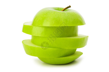 切开的绿苹果在图片