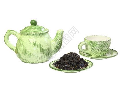 绿色茶壶杯子和图片