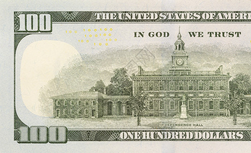 新设计的美国货币一百元法案的左后半图片