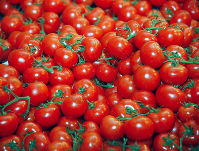 市场摊位上一组新鲜采摘的西红柿图片