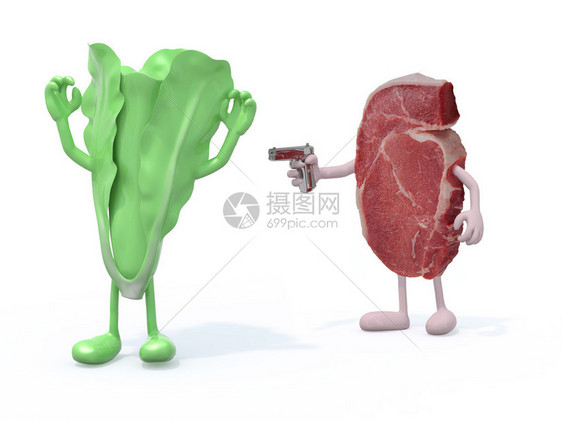 肉类与蔬菜食肉动物概念3d插图图片