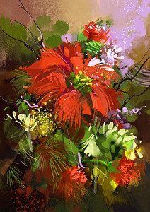 彩色抽象花朵的数字绘画插图图片