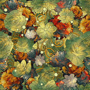 彩色花朵和树叶的无缝图案带有质图片