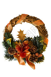 圣诞花圈有彩色明亮的鲜花和装饰图片