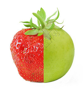 由绿色苹果和草莓半边白纸上隔绝的果实组图片
