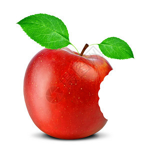 被咬的红苹果上白色孤立背景图片
