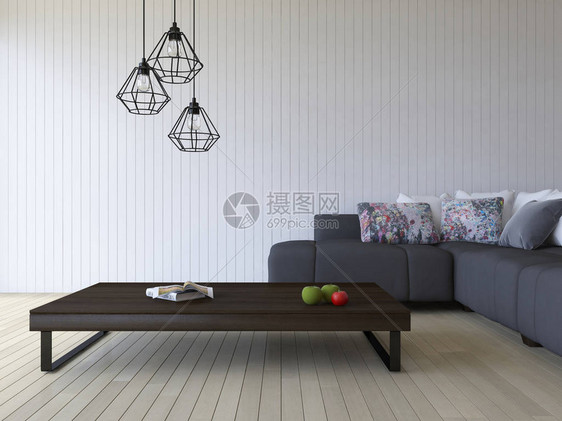 白色沙发和木桌放置在木地板上的3ds渲染图像图片