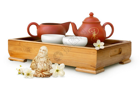 茶叶仪式的白背景照片图片