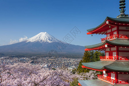 日本美丽的风景藤田山和楚里托红塔配图片