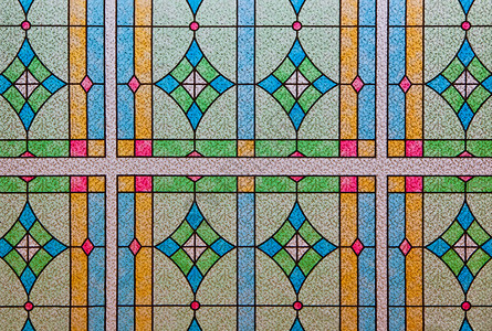 带有多种颜色和形状的彩色玻璃窗面图案背景info图片