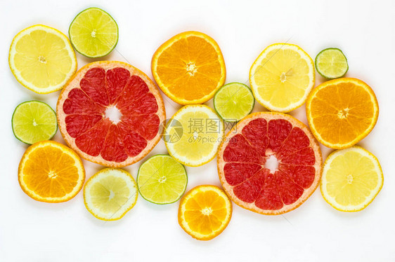 柑橘类水果片的顶视图图片