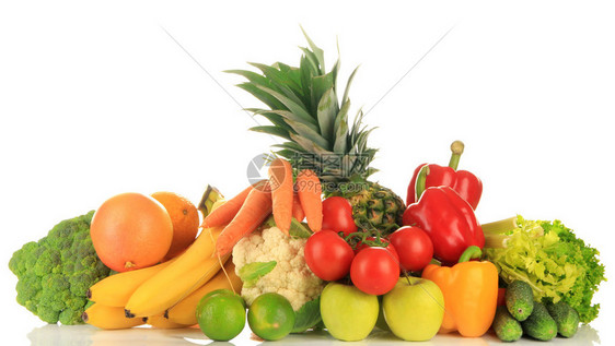 将白色孤立的新鲜水果和蔬菜图片