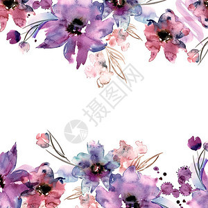 可爱的水彩花框手画花卉背景请柬结图片