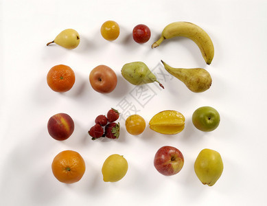 蔬菜和水果的大集合健康食品白色图片