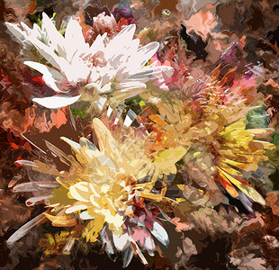带菊花的染色多彩抽象植物本图片