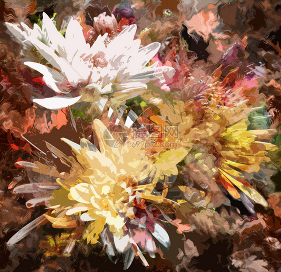 带菊花的染色多彩抽象植物本图片