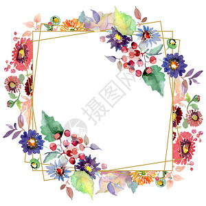花朵和水果布束水彩背景插图集框架边框装饰图片