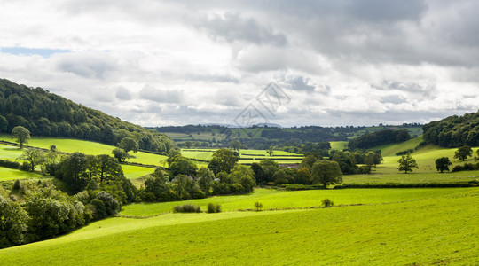 北威尔士乡村大面积的全景绿地位图片
