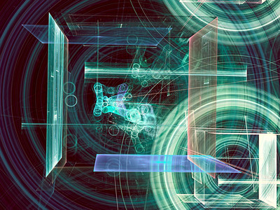 绿色技术背景计算机生成的图像分形插图混沌线圆形和矩形用于桌面壁纸横图片