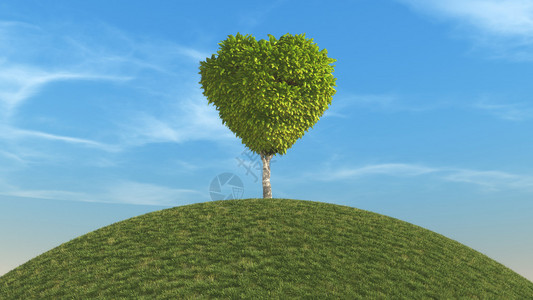 风景与一棵树形如心这是一个3d渲染插图图片