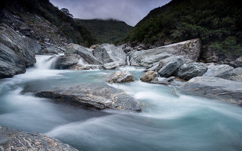 新西兰南岛风景与山区河流和岩石背景图片