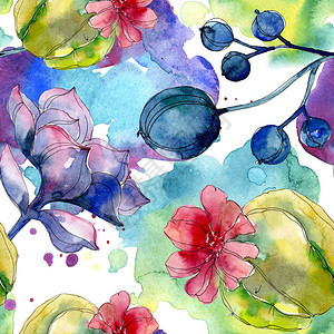 液态植物花朵水色插图集无缝背景图案图片