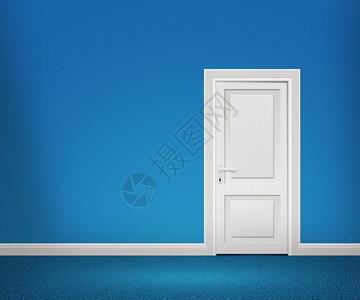 蓝墙的门图片
