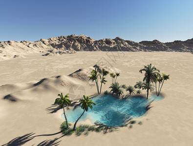 沙漠中的绿洲用3D软件制作图片