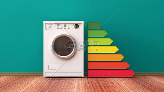 洗衣机和能效等级3d插图图片