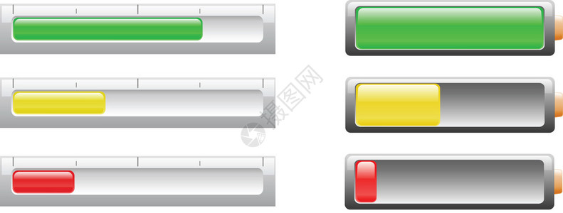 用于描述电力设备或电池的功率水平的电棒和电池图示单图片
