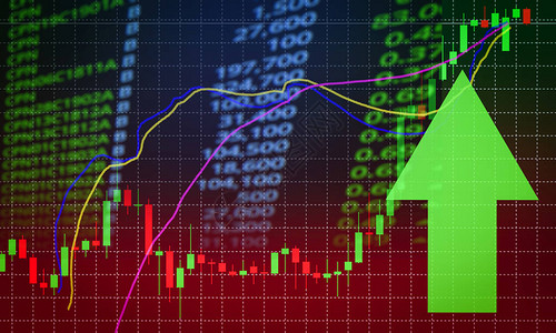 成功股票市场价格绿色箭头向上利润增长证券交易所市场分析或外汇图表商业和金融货币外汇交易金融在显图片