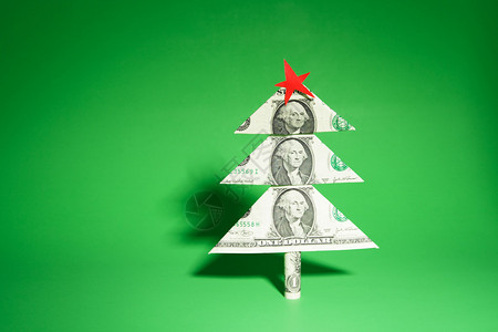 一美元钞票制成的圣诞树图片