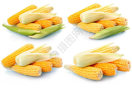 一套新鲜的玉米蔬菜绿色叶子白色图片