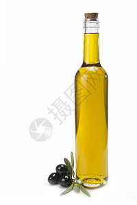古典橄榄油和一些黑色橄榄的玻璃瓶白图片