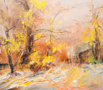 秋天的风景与树木油画艺术背景图片