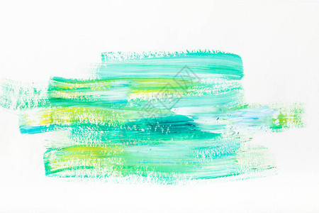 白底绿松石和黄色笔触的抽象画背景图片