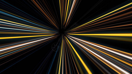 抽象的彩色发光激器在黑色背景上形成速度隧道图片