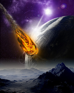 小行星对宇宙中行星的攻击流星撞图片