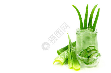 AloeVeraGel和Cut白背景的叶子图片