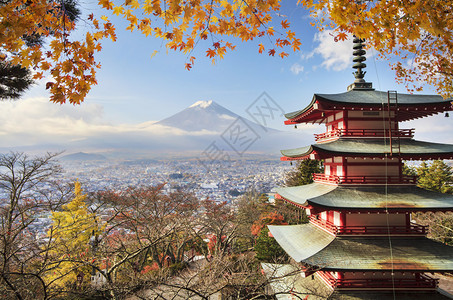 在日本有秋色的富士山用于ad图片