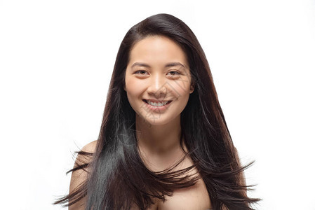 微笑的亚洲女人的肖像头发美丽健康图片