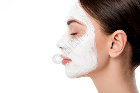 戴面部皮肤护面具的妇女和闭着眼睛图片