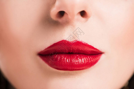 红嘴唇和干净皮肤的妇背景图片