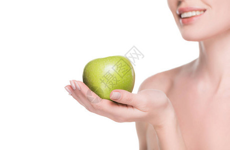 以纯净皮肤将苹果放在白色孤立图片