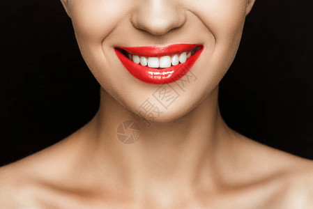美丽的微笑着女人的风景红嘴唇背景图片