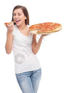 吃披萨的女人图片